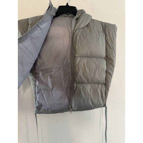 Women's Puffer Vest Jacket with Hoodie Open Side Tie Y2k Xlarge gray puffer vest - Picture 7 of 11